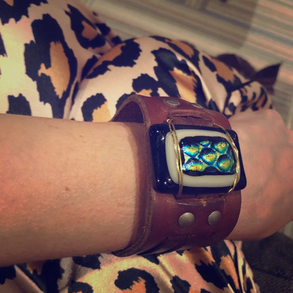 Gorgeous Custom leather wrist cuff, size small.